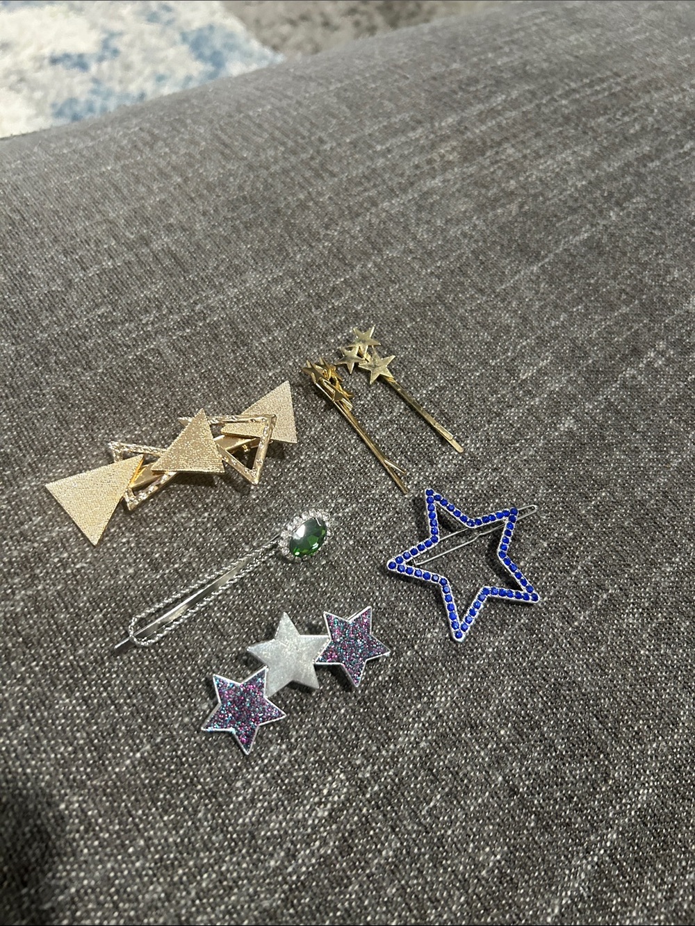 Assorted Star & Geometric Hair Clips - Blue, Gold, Silver